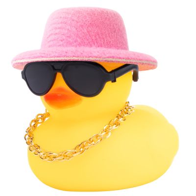 wonuu Rubber Duck Car Ornaments Yellow Duck Car Dashboard Decorations with Propeller Helmet for Christmas Decor and Home Decorations for Adults (X-Pink Top Hat)