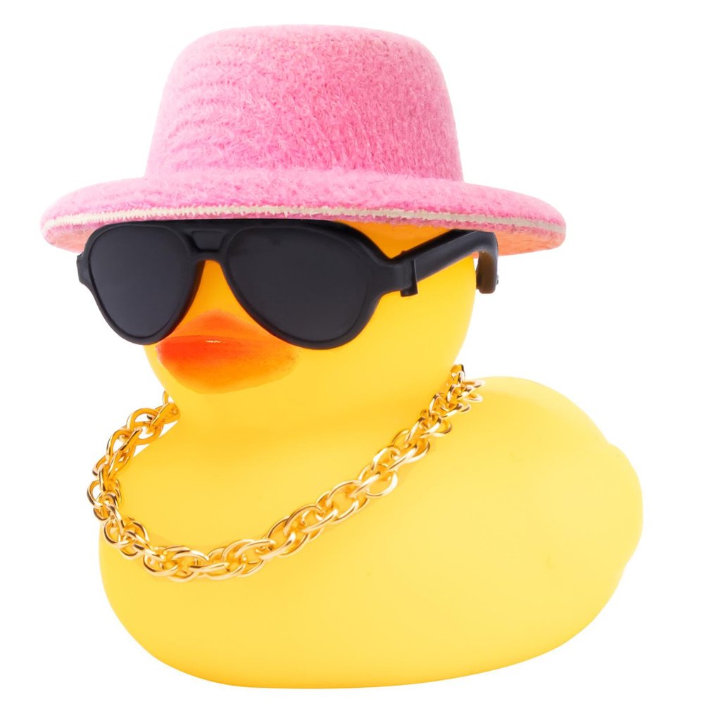 wonuu Rubber Duck Car Ornaments Yellow Duck Car Dashboard Decorations with Propeller Helmet for Christmas Decor and Home Decorations for Adults (X-Pink Top Hat)