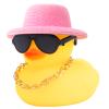 wonuu Rubber Duck Car Ornaments Yellow Duck Car Dashboard Decorations with Propeller Helmet for Christmas Decor and Home Decorations for Adults (X-Pink Top Hat) view 1