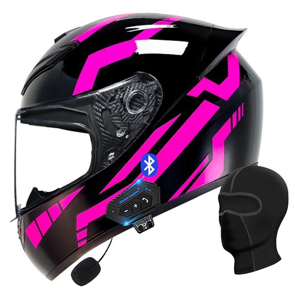 Motorcycle Bluetooth Full Face Helmet, Integrated Bluetooth Helmet, DOT/ECE Approved Full Face Flip Up Helmet, Multiple Vents Motorbike Helmet with Microphone for Adults 55-64CM