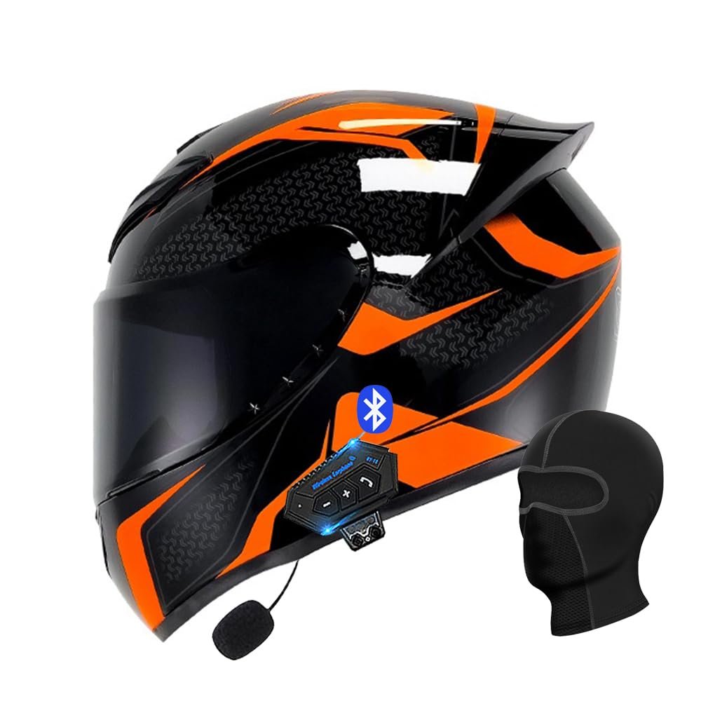 Motorcycle Bluetooth Full Face Helmet, Integrated Bluetooth Helmet, DOT/ECE Approved Full Face Flip Up Helmet, Multiple Vents Motorbike Helmet with Microphone for Adults 55-64CM