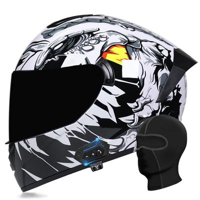 Motorcycle Bluetooth Full Face Helmet, Integrated Bluetooth Helmet, DOT/ECE Approved Full Face Flip Up Helmet, Multiple Vents Motorbike Helmet with Microphone for Adults 55-64CM