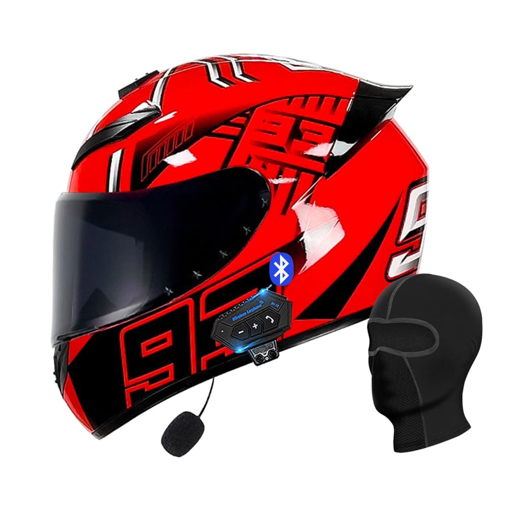 Motorcycle Bluetooth Full Face Helmet, Integrated Bluetooth Helmet, DOT/ECE Approved Full Face Flip Up Helmet, Multiple Vents Motorbike Helmet with Microphone for Adults 55-64CM