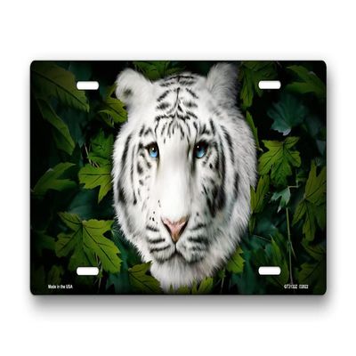 White Tiger on Leaves License Plate