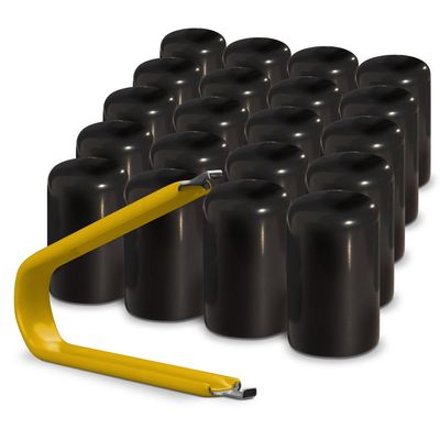 ColorLugs IceCaps Vinyl Lug Nut Covers for Wheeled Fish Houses and Mobile Ice Huts with Deluxe Extractor | Fit 21 mm Wide x 1 Inch Deep | Made in The USA (Black, 21 mm x 1 inch, 16 Pack)