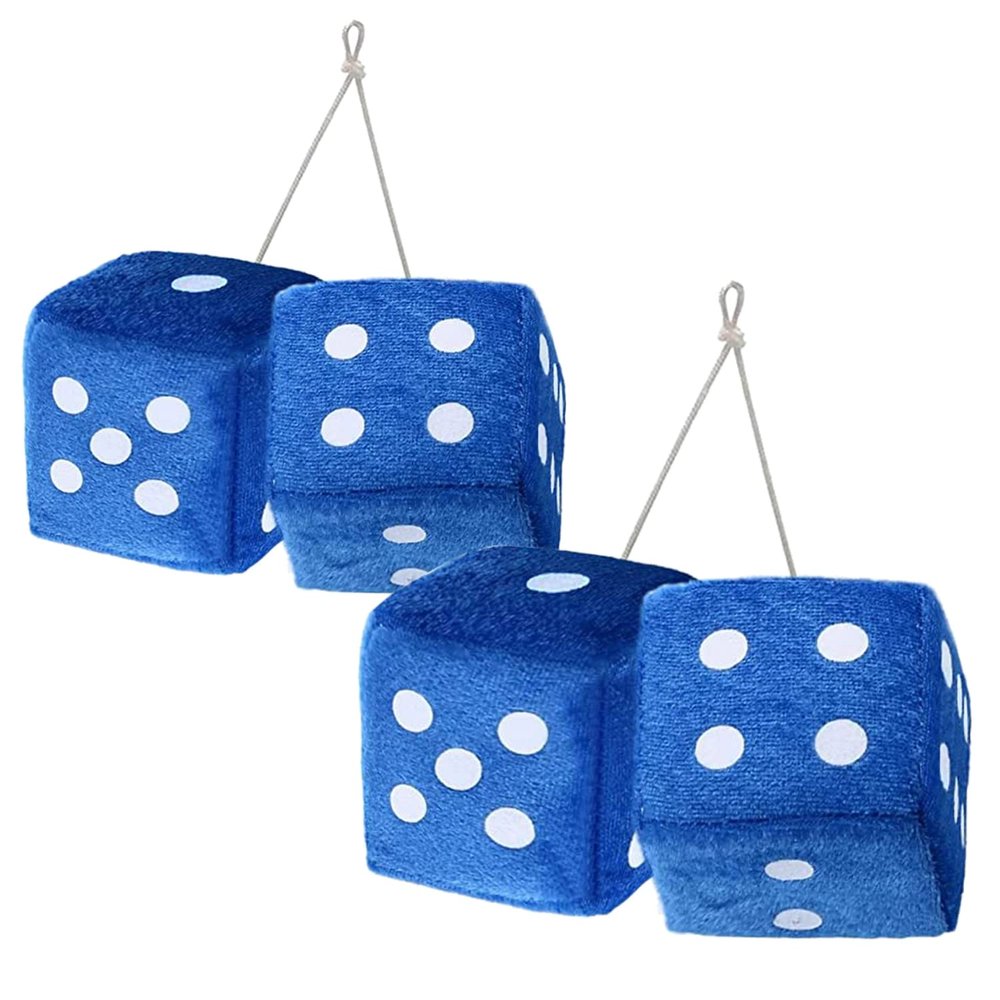 ZONETECH Blue Teal 3" Square Hanging Dice-Soft Fuzzy Decorative Vehicle Hanging Mirror Dice with White Dots 2 Pack