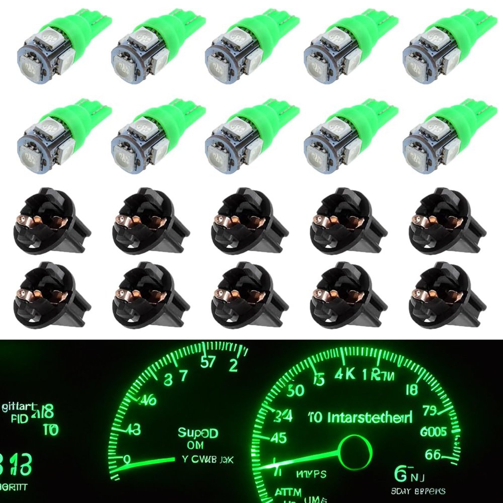 Winetis Green 194 T10 W5W LED Bulbs Light with PC195 PC194 PC168 Twist Lock Socket 168 Panel Gauge Instrument Cluster Dashboard Bulbs Dash Lights 12V Extremely Bright,Pack of 10
