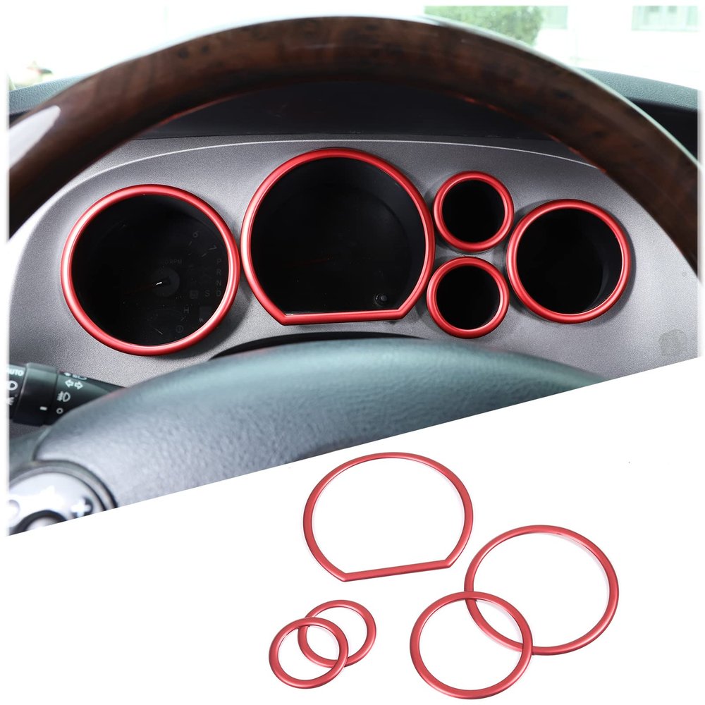 LLKUANG Car Dashboard Speed Frame Trim Ring Fit for Toyot@ Tundra 2007-2013, Car Tachometer Decoration Ring Cover, Aluminum Alloy Instrument Panel Trim Frame Cover,5PCS (Red)