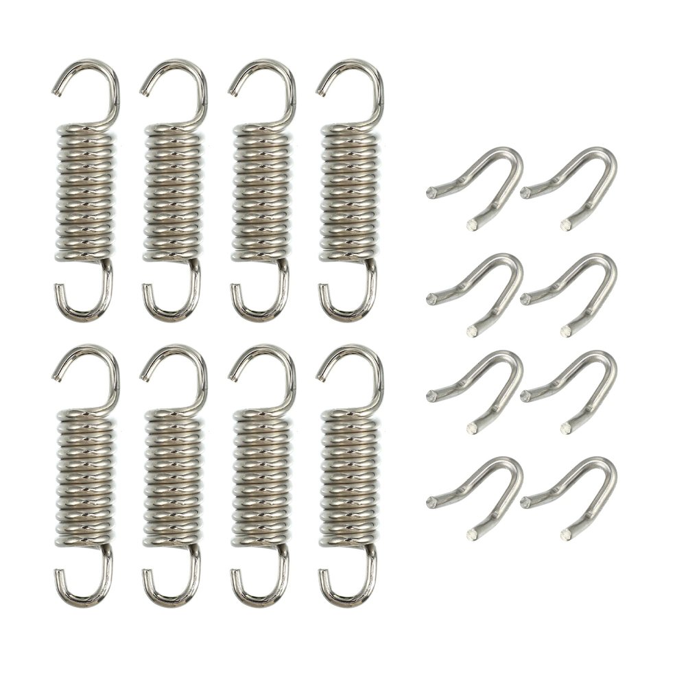 X AUTOHAUX 8 Set 43mm 1.69" Motorcycle Exhaust Pipe Spring with U Shape Hooks Stainless Steel Silver Tone