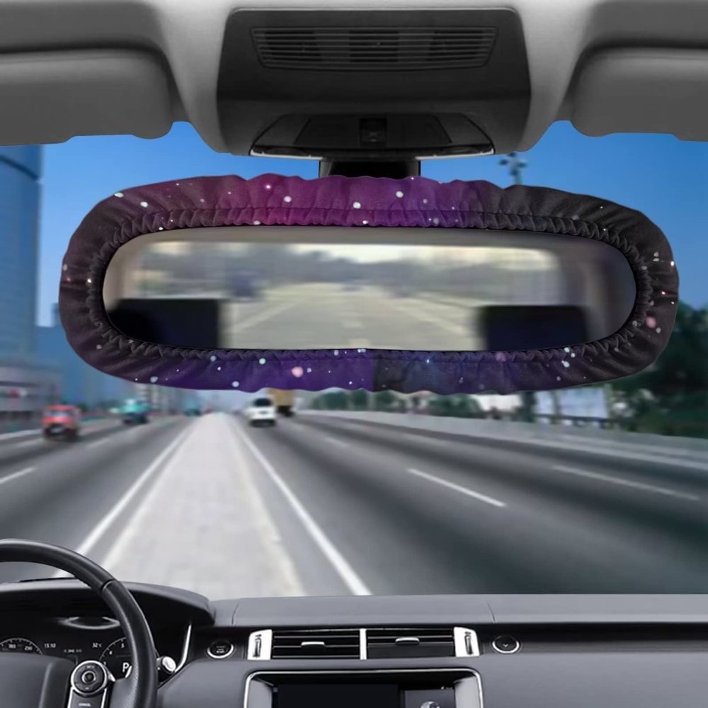GIFTPUZZ Purple Galaxy Car Rear View Mirror Elastic Band, Car Rearview Mirror Cover, Car Rearview Mirror Cover, Universal Fit Rearview Mirror Accessories