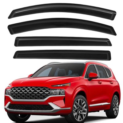 Lightronic Extra Durable Outside-Mount Auto Vent Window Visor, Fits 2019-2023 Hyundai Santa Fe, UV Protection Rain Guard, Original Wind Deflector, No-Drill Easy Install, Dark Smoke, 4-Pcs