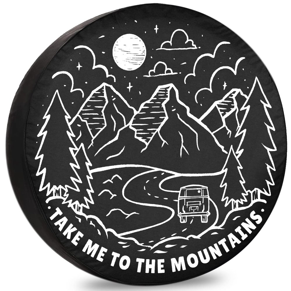 Spare Tire Covers for Trailers Take Me to Mountains Tires for Cars Weatherproof Dust-Proof Universal for Trailer SUV Camp Travel Trailer 12" 13" 14" 15" 16" 17 Inch