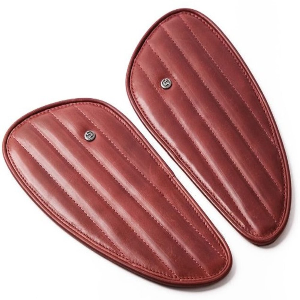 Trip Machine Company Genuine Leather Motorcycle Tank Pad Handcrafted Crunch Leather Tank Protector Premium Aesthetic Upgrade for Motorcycles (Leather Classic Stripes Cherry Red)