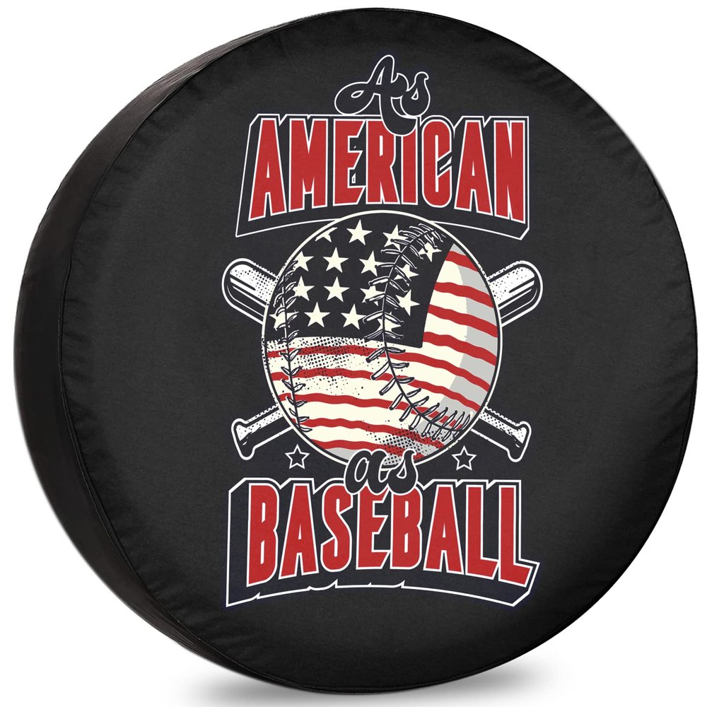 Trailer Spare Tire Cover As American As Baseball RV Tire Covers for Towable Tires Weatherproof Dust-Proof Universal for SUV, Camp, and Travel Vehicles 12" 13" 14" 15" 16" 17 Inch