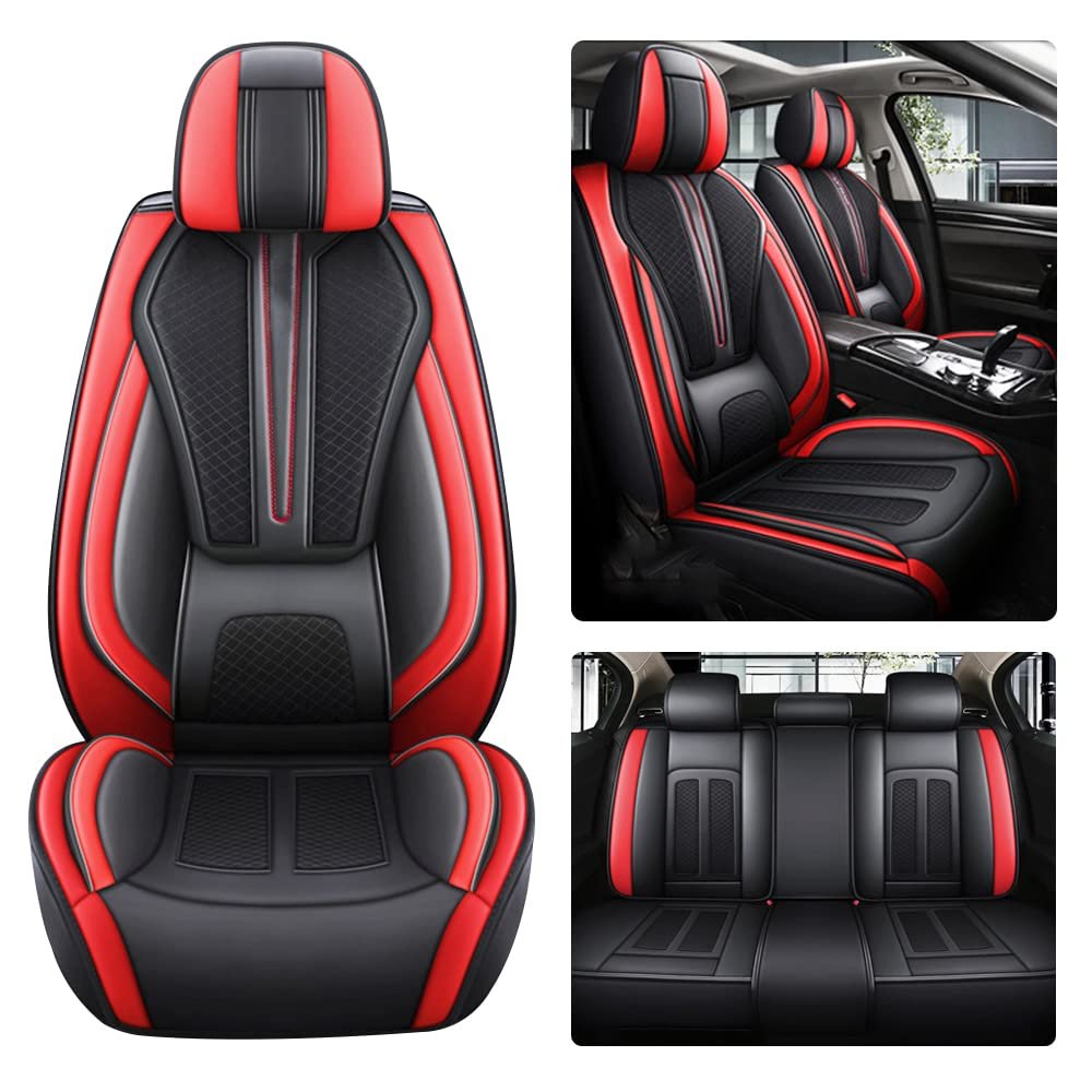 LonYogan Car Seat Cover for Lexus ES330 2004-2006 Leather Front and Rear Split Bench Waterproof 5-Seat Automotive Seat Covers, Easy to Install Standard Black- Red