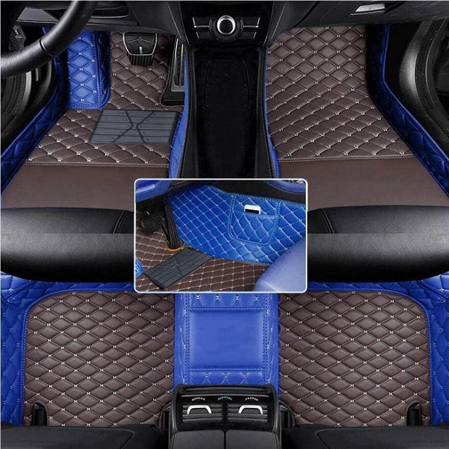 SARAHS Customized Artificial Leather Car Floor Mats - Waterproof, Anti-Slip, Suitable for Cars, SUVs, Trucks - Protect Your Vehicle's Interior from Dirt and Debris (Blue Brown Beige)