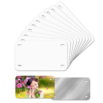6"x3"10 Pack Sublimation License Plate Blanks, White Mini Heat Thermal Transfer Sheet DIY Picture, Metal Aluminum Custom License Plate Tag for Kids Toy Car, Bike
