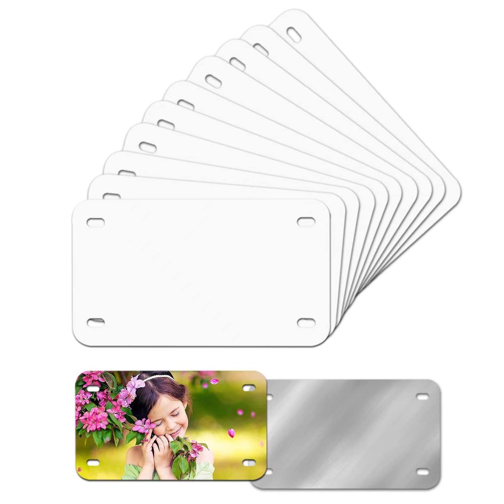 6"x3"10 Pack Sublimation License Plate Blanks, White Mini Heat Thermal Transfer Sheet DIY Picture, Metal Aluminum Custom License Plate Tag for Kids Toy Car, Bike