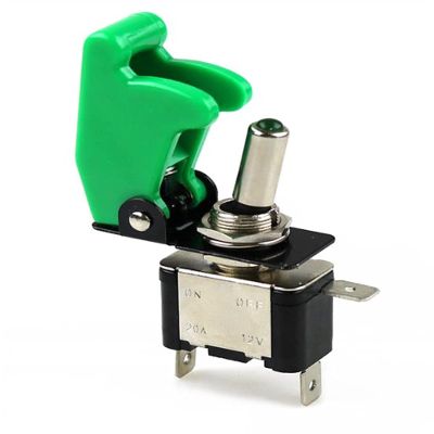 AMSH Auto Car Boat Truck Illuminated Led Toggle Switch with Safety Aircraft Flip Up Cover Guard Green 12V20A SS