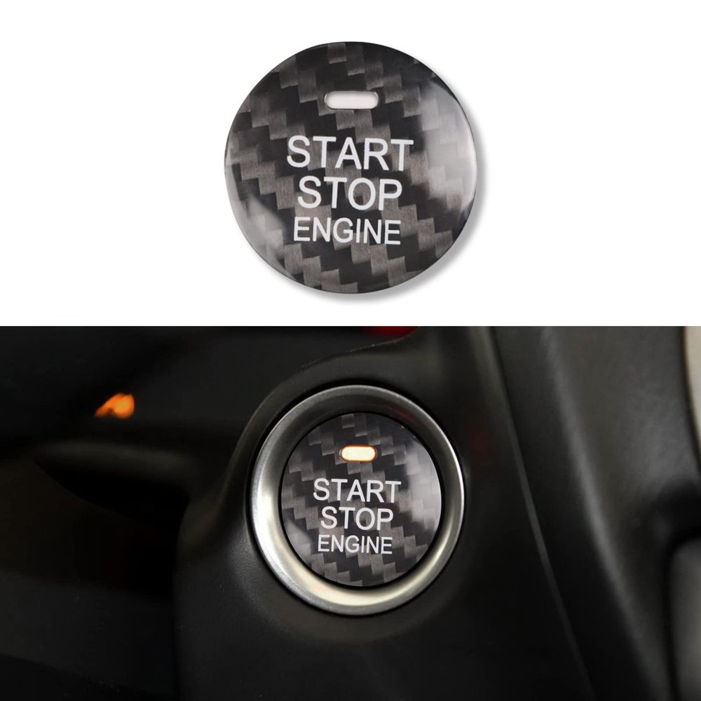 QianBao Compatible with Start Stop Button Cover Carbon Fiber Keyless Car Engine Push Start Ignition Switch Sticker for Mazda 3 6 CX-5 MX-5 Black