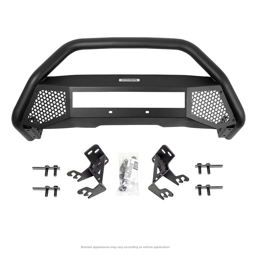 Go Rhino RC4 Bull Bar w/Hole for 20" Single Row LED Light Bar & Mounting Brackets | Mild Steel, Textured Black | 542970T | Fits 2019-2021 Chevrolet Silverado 1500; 2022 Chevrolet Silverado 1500 LTD