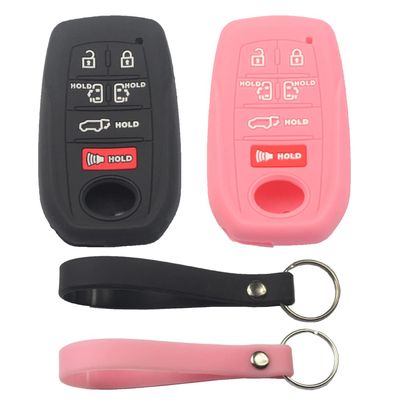 kcpros 2Pcs Rubber Silicone 6 Buttons Smart Key Fob Cover Case Protector Keyless with Keychain Compatible with Toyota Sienna 2021 2022 2023 Black Pink