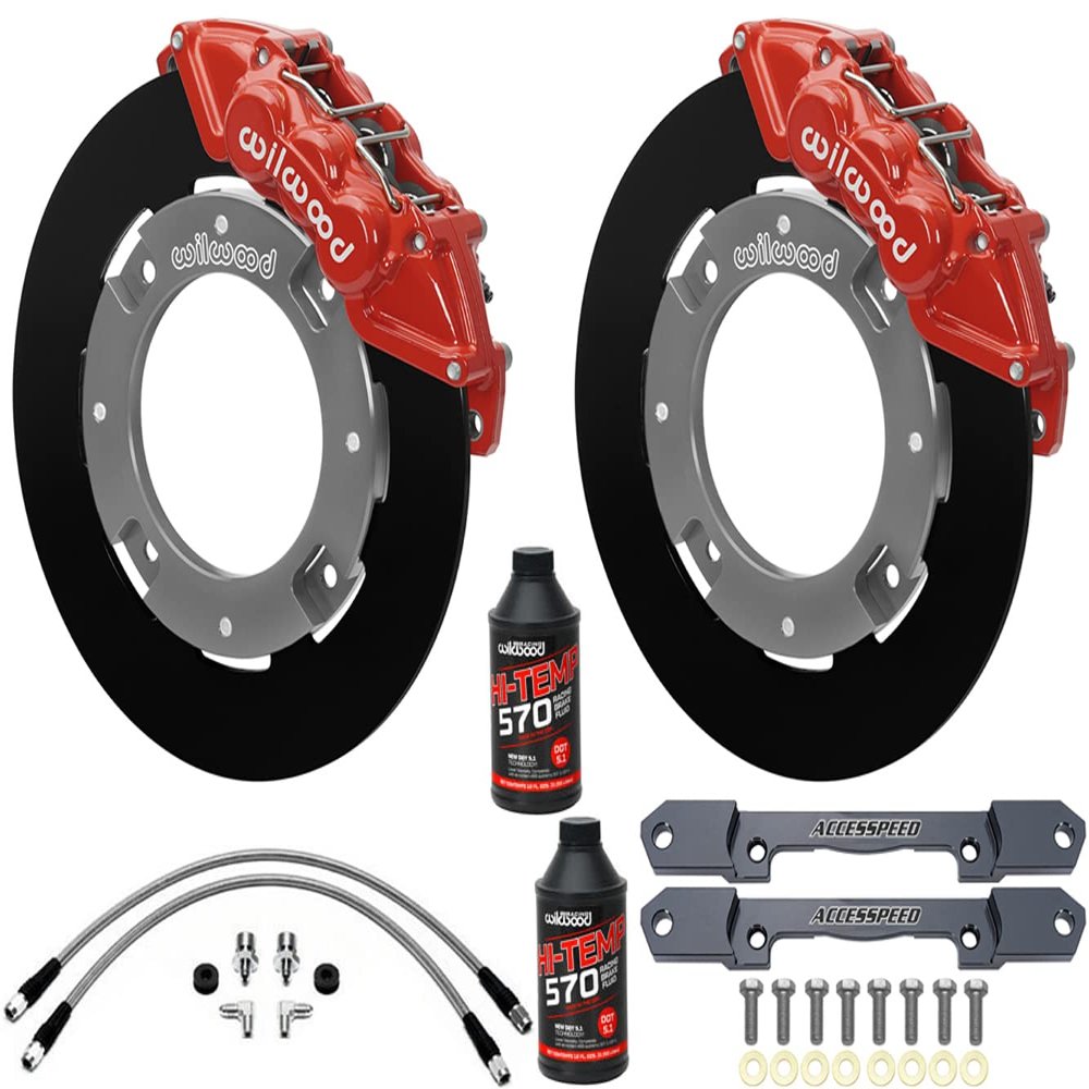 Wilwood Front UTV Big Brake Kit Combo with Red Calipers, Plain Rotors & Brake Fluid Compatible with 2014-2023 Polaris RZR XP1000 & RS1