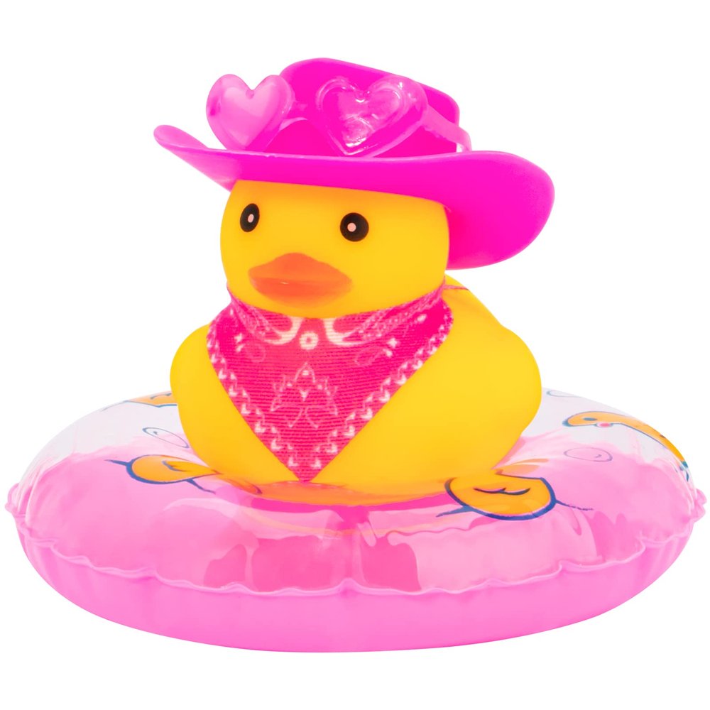 wonuu Car Rubber Duck Decoration, West Cowboy Duck Car Dashboard Decoration Accessories with Mini Swim Ring Cowboy Hat Scarf and Sunglasses(C_Pink Scarf Cowboy&Pink hat&Love Heart Glasses)