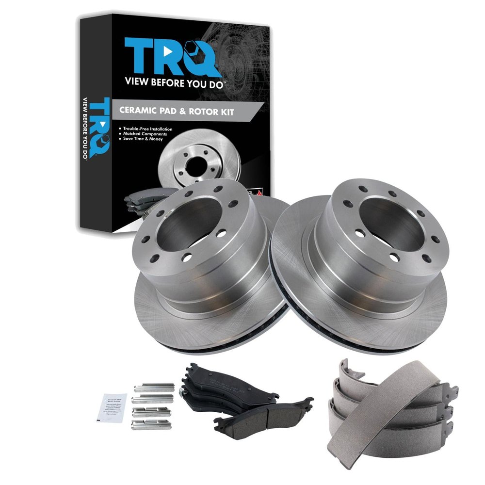 TRQ Rear Brake Pad & Rotor Kit Parking Brake Shoe Set Ceramic