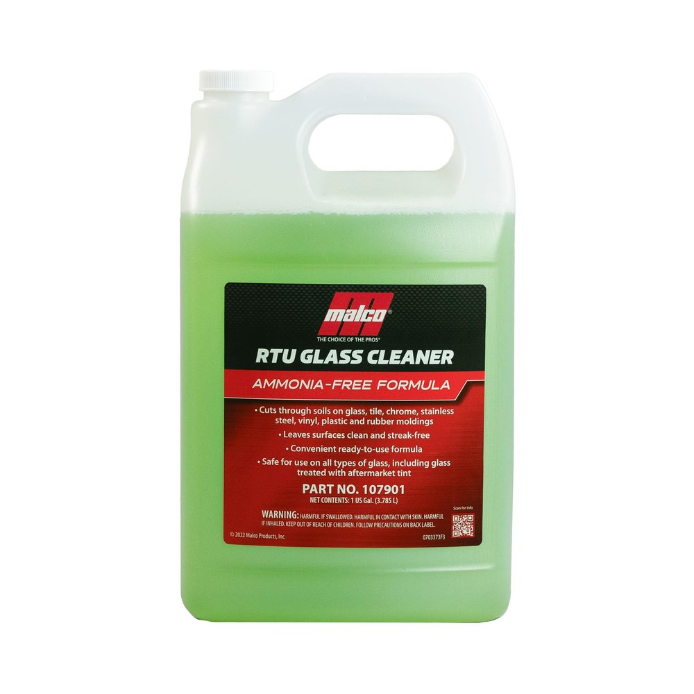 Malco Ready-To-Use Glass Cleaner - Streak-Free Removal of Dirt, Grease, Oils, & Bug Debris from Glass, Chrome, Tile, Stainless Steel, Vinyl, Rubber/Ammonia-Free & Tint Safe / 1 Gallon (107901)