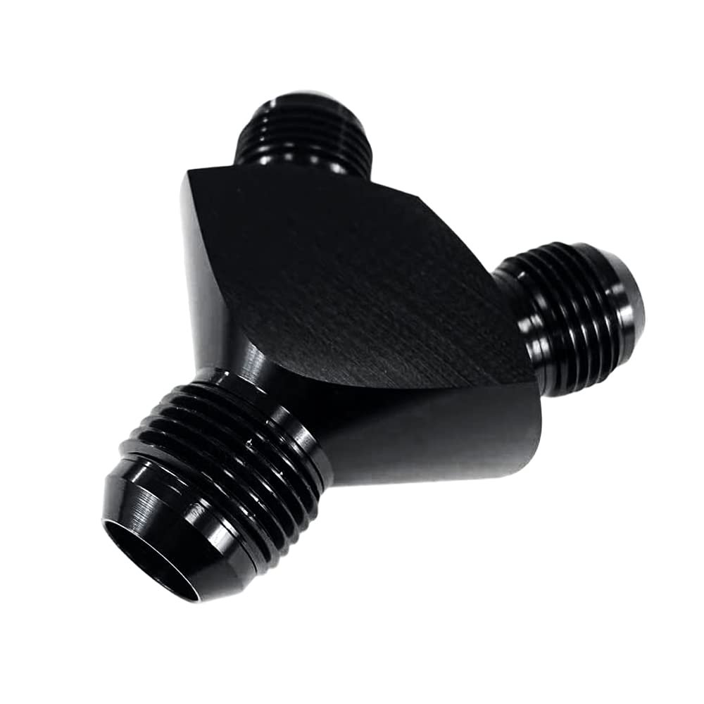 AN12 12-AN Male to 2x AN10 10-AN Male Fitting Adapter 3-Way Y-Block Black T6061 Aluminum Universal