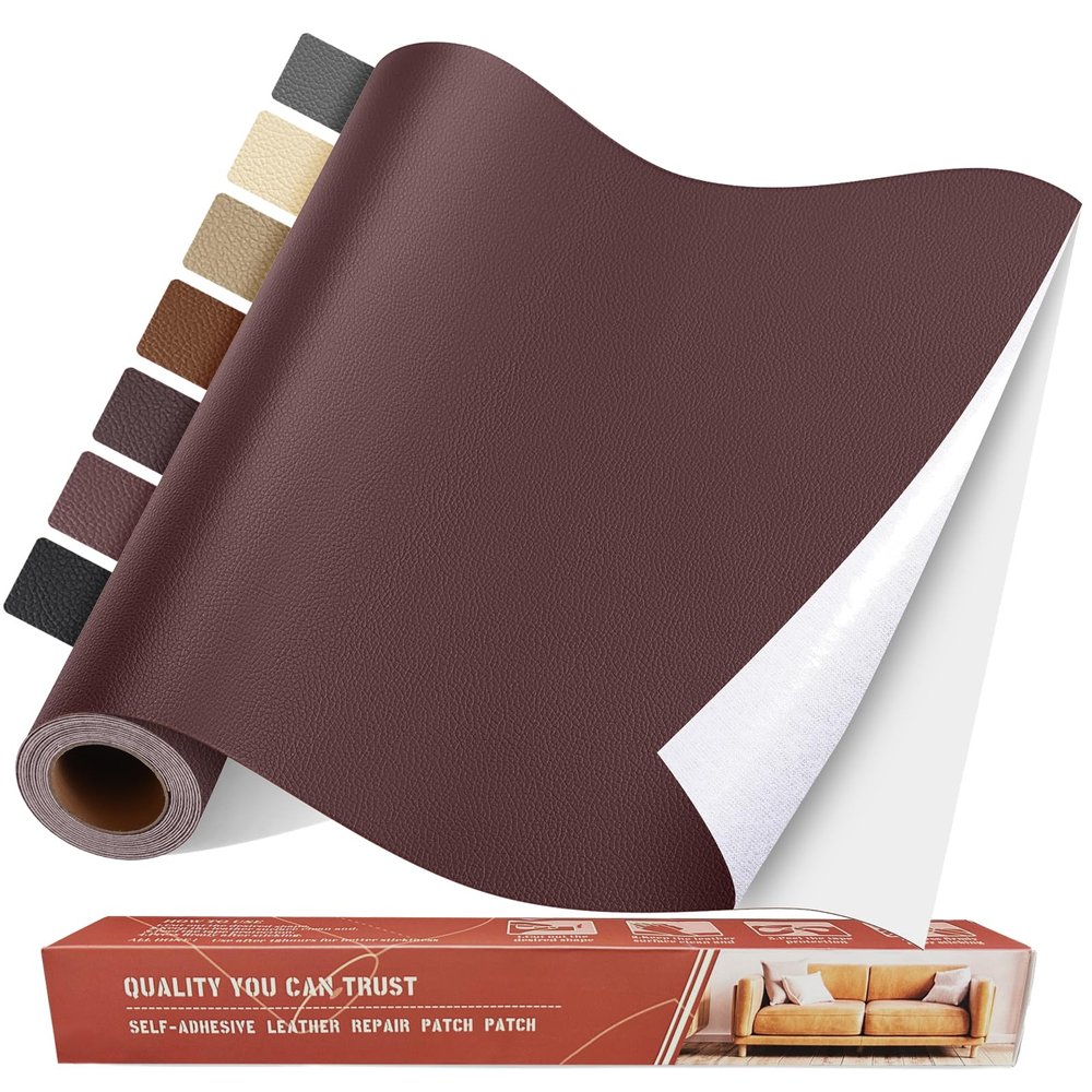 Yikda Self Adhesive Leather Repair Patch Kit, 31.4 in x 16 in Large Vinyl Leather Repair Tape for Furniture, Car Seat, Couch, Sofa, Chair Reddish Brown