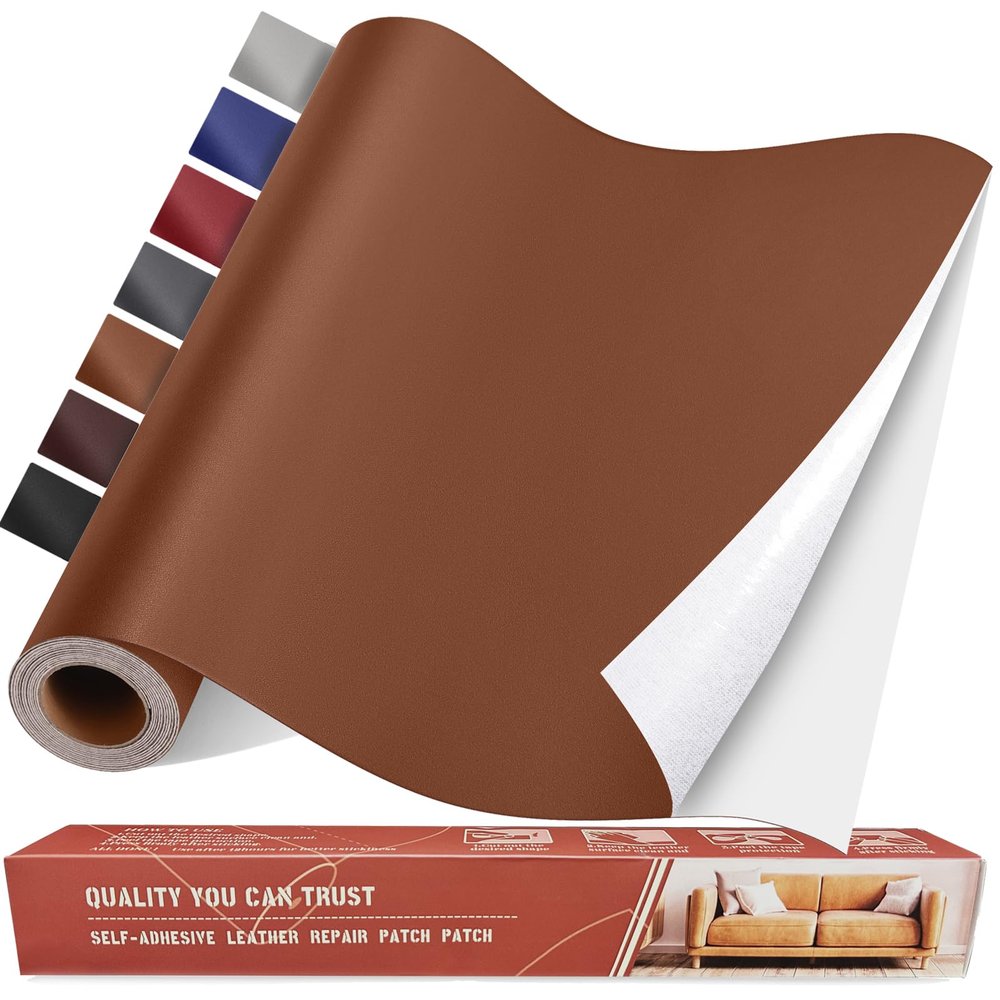Yikda Self Adhesive Leather Repair Patch Kit, 31.4 in x 16 in Large Vinyl Leather Repair Tape for Furniture, Car Seat, Couch, Sofa, Chair Smooth Brown