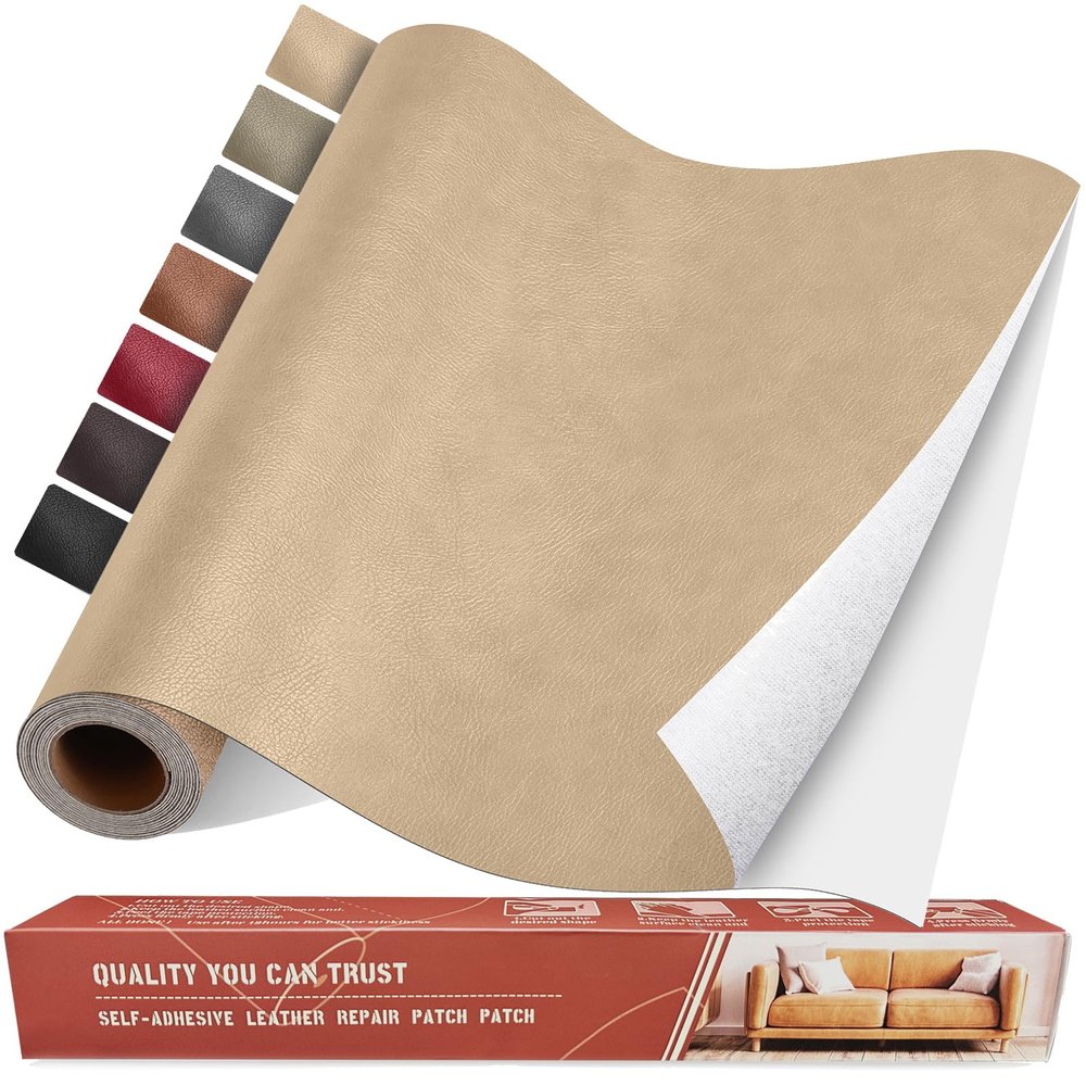 Yikda Self Adhesive Leather Repair Patch Kit, 31.4 in x 16 in Large Vinyl Leather Repair Tape for Furniture, Car Seat, Couch, Sofa, Chair Retro Beige