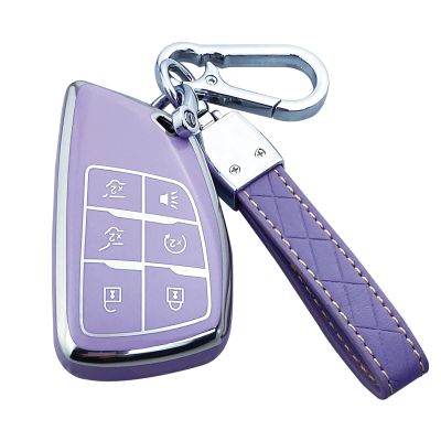 Yuebutor Key Fob Cover Case Compatible with Chevy 2021-2023 Suburban Tahoe GMC Yukon Buick Encore Avenir Accessories Shell (Purple)