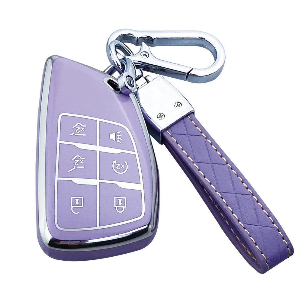 Yuebutor Key Fob Cover Case Compatible with Chevy 2021-2023 Suburban Tahoe GMC Yukon Buick Encore Avenir Accessories Shell (Purple)
