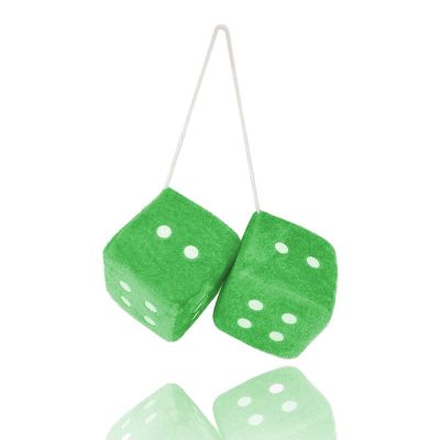Pair 2.75 Green with White Dots Fuzzy Plush Dice Classic Vintage [Nostalgic 80s Fuzzy Car Dice for Mirror ] for Automotive Interior Mirrors