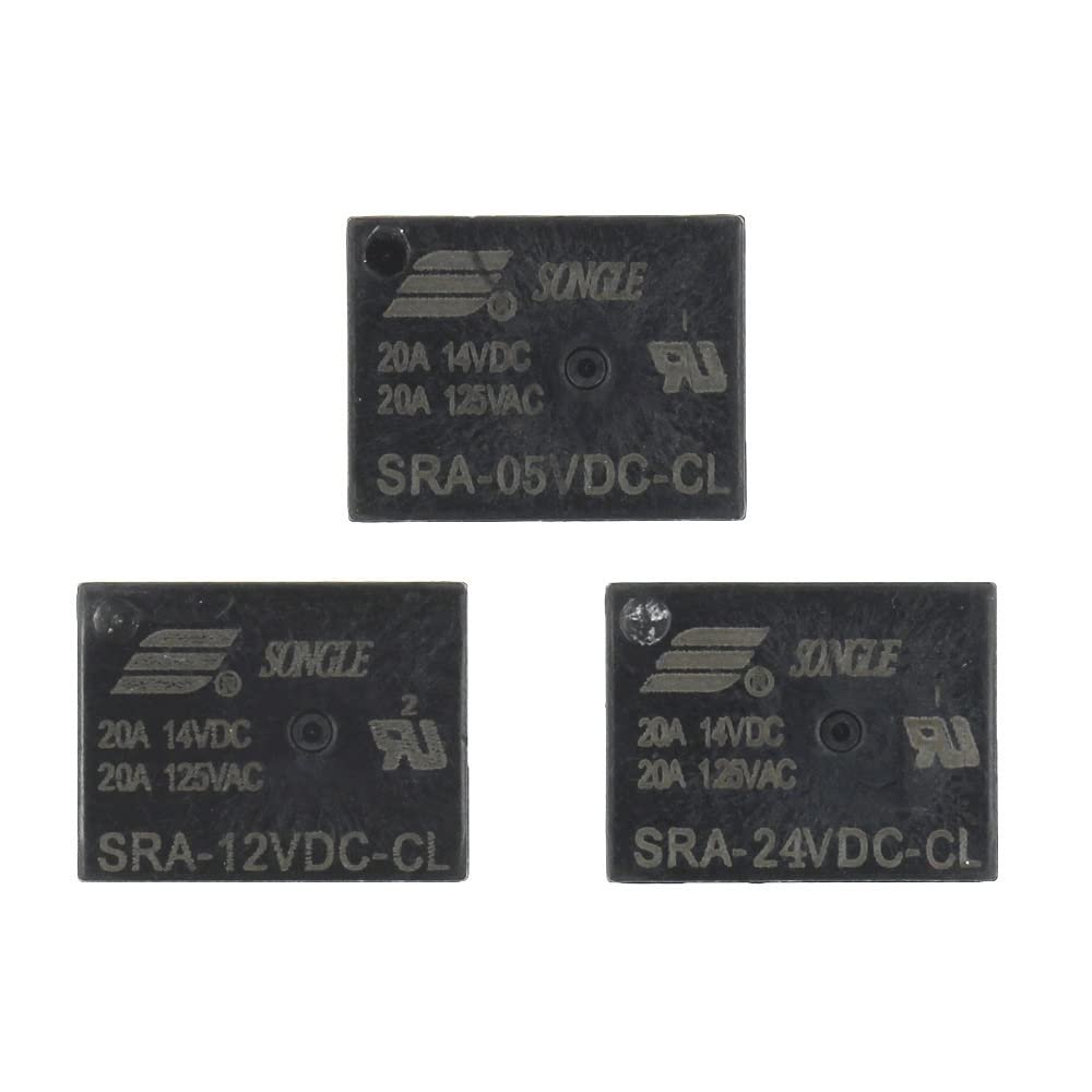 Relay 10Pcs 5V 12V 24V 20A DC Power Relay SRA-05VDC-CL SRA-12VDC-CL SRA-24VDC-CL 5Pin PCB Type in Stock Black Automobile Relay (Size : SRA-05VDC-CL)