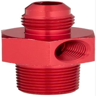 DNA MOTORING FT-1-9027-06-06-RD 6-An Flare To 3/8" Npt Bulkhead Fitting/Adapter+1/8" Pressure/Temp Port (Red)