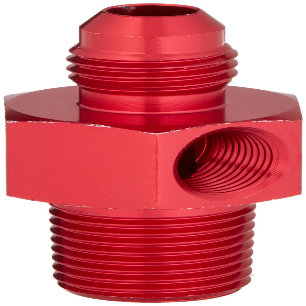 DNA MOTORING FT-1-9027-06-06-RD 6-An Flare To 3/8" Npt Bulkhead Fitting/Adapter+1/8" Pressure/Temp Port (Red)