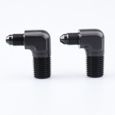 AC PERFORMANCE 90 Degree Elbow -3 AN Male to 1/4" NPT Male Fitting Adapter Connector Aluminum Black, Pack of 2