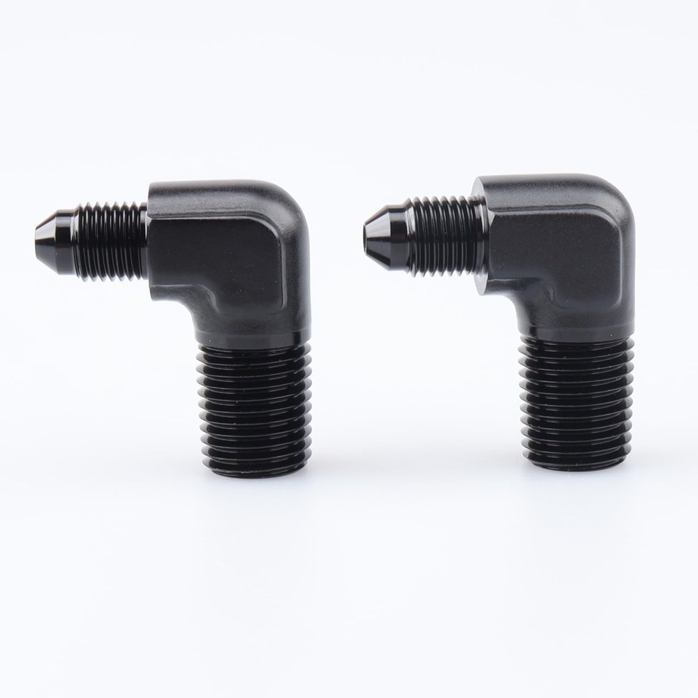 AC PERFORMANCE 90 Degree Elbow -3 AN Male to 1/4" NPT Male Fitting Adapter Connector Aluminum Black, Pack of 2