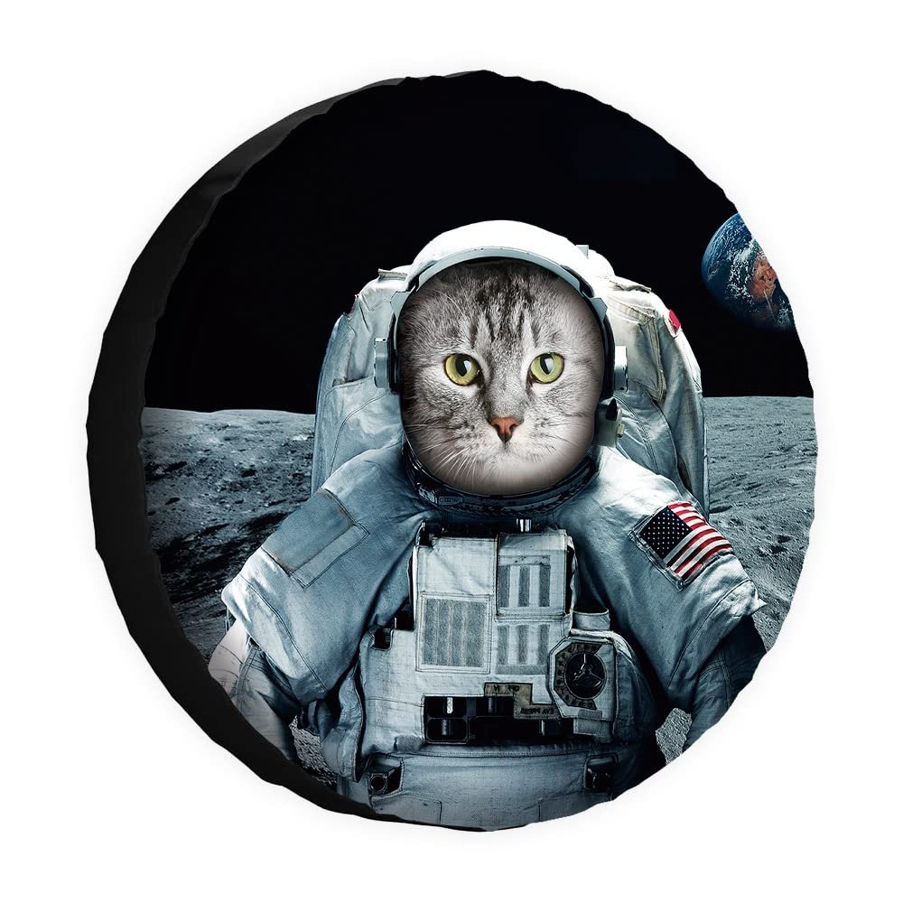 Cafetime Lovely Cat Astronaut Spare Tire Cover Wheel Protectors Covers Water Dust Proof 14 Inch Wheel Covers Universal for Trailer RV SUV Truck Camper Travel Trailers