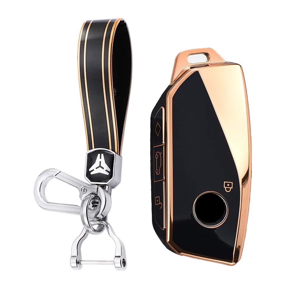KUNIO TPU Car Key Fob Cover Fit for BMW New 5/7 Series Energy IX IX3 I5 I7 2025 740i 760i X1 X3 X5 X6 X7 XM 2025 Key Protective Cover Keychain Key Holder 4 Button A Black