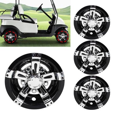 8 inch Center Caps Wheel Covers 4pcs Chrome and Black Compatible with Golf Cart EZGO Club Car Yamaha Wheels and Tires Hubcaps (Not fit EZGO RXV carts)