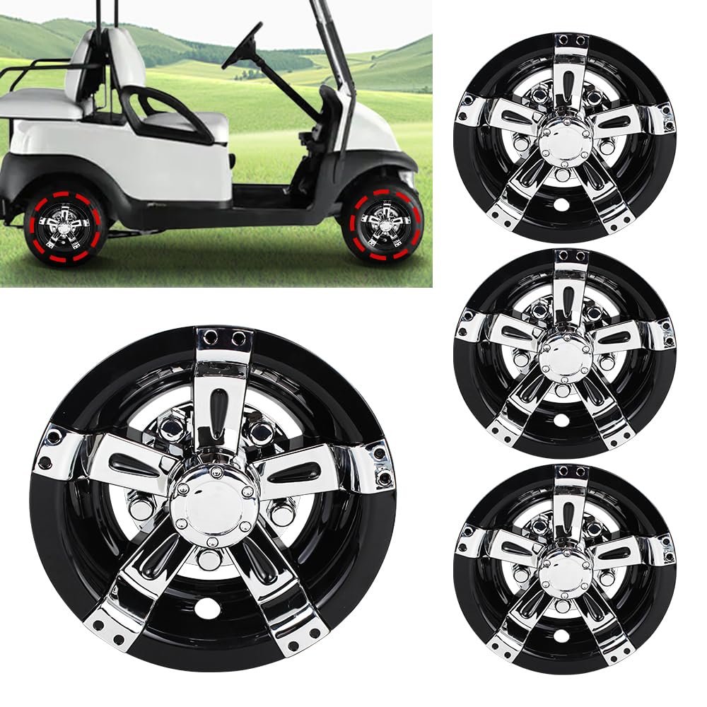 8 inch Center Caps Wheel Covers 4pcs Chrome and Black Compatible with Golf Cart EZGO Club Car Yamaha Wheels and Tires Hubcaps (Not fit EZGO RXV carts)