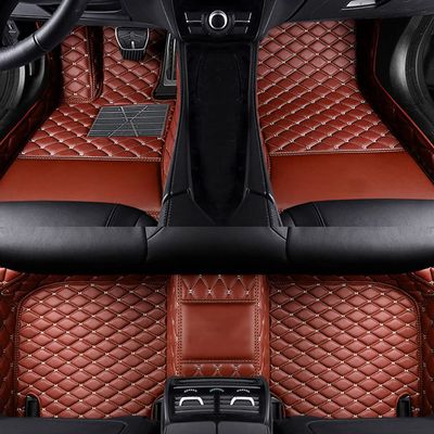 LonYogan Diamond Floor Mats Compatible with Mini 4door 2014-2018 Cup Holder United, Leather Front & Rear Car Mats Carpet Heavy Duty Automotive Floor Mats All Weather Non-Slip Mats Brown