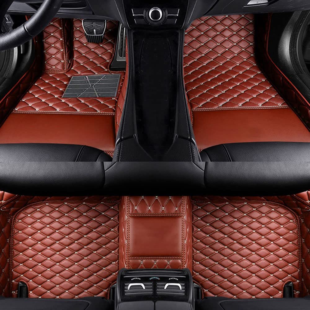 LonYogan Diamond Floor Mats Compatible with Mini 4door 2014-2018 Cup Holder United, Leather Front & Rear Car Mats Carpet Heavy Duty Automotive Floor Mats All Weather Non-Slip Mats Brown