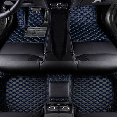 LonYogan Diamond Floor Mats Compatible with Jeep Wrangler (4door) 2018-2019, Leather Front & Rear Car Mats Carpet Heavy Duty Automotive Floor Mats All Weather Non-Slip Mats Black- Blue