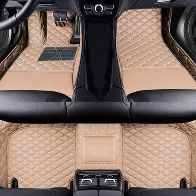 LonYogan Diamond Floor Mats Compatible with Honda Jazz 2004-2007, Leather Front & Rear Car Mats Carpet Heavy Duty Automotive Floor Mats All Weather Non-Slip Mats Beige